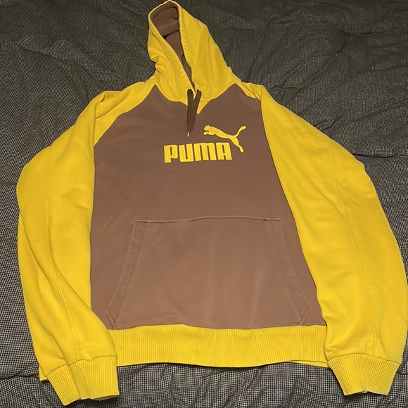 Yellow and Brown Puma pull over hoodie - Picture 2 of 2